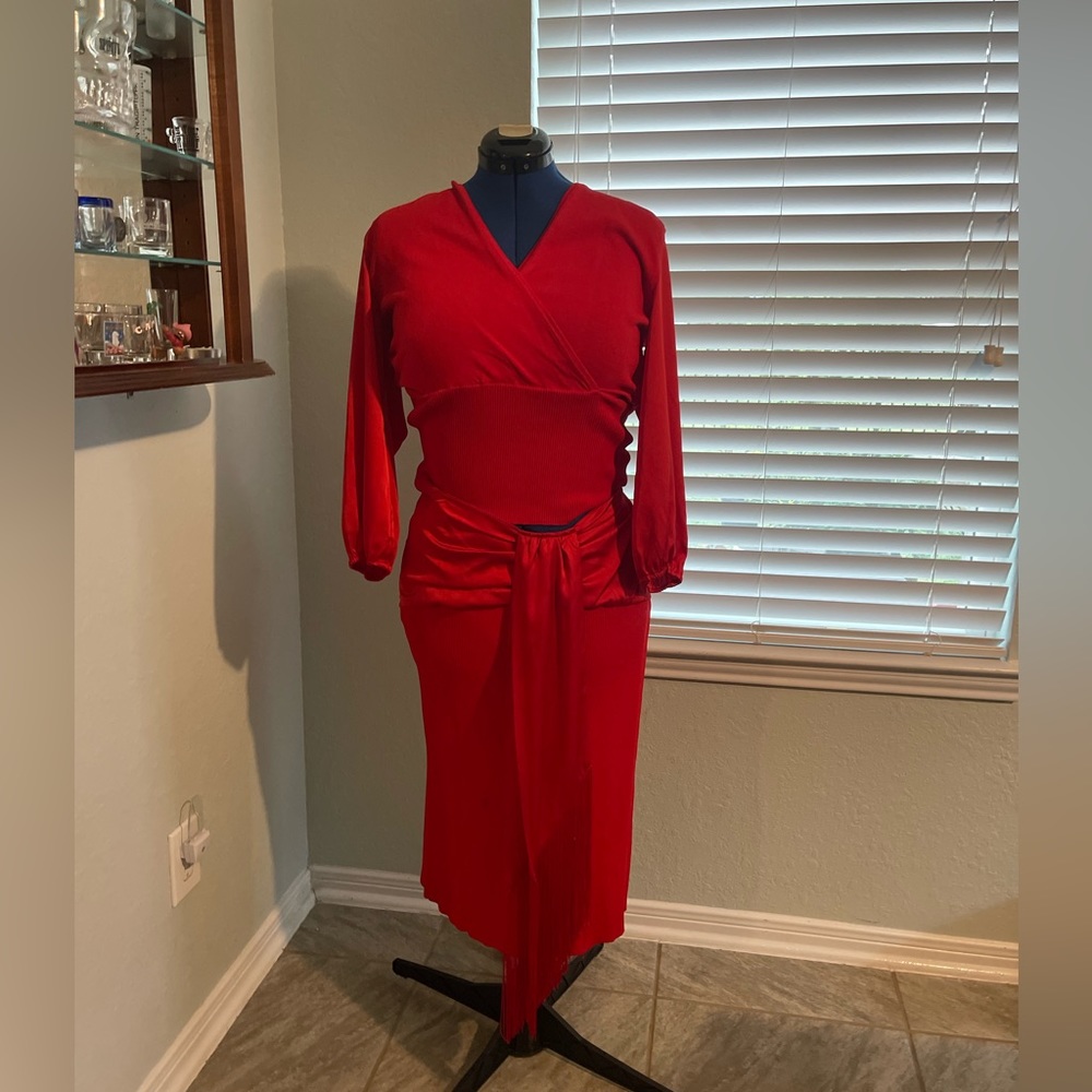 Gabrielle Union Collection. Red Bow-Detail Sweater Skirt and shirt
